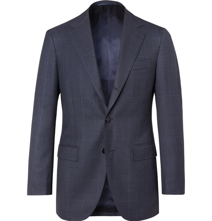 Photo: Beams F - Navy Prince of Wales Checked Wool Suit Jacket - Blue