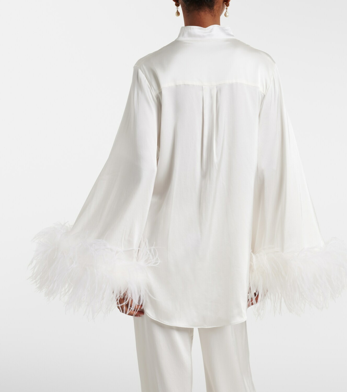 Oséree Bridal feather-trimmed satin shirt