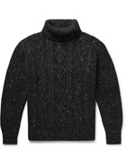 Inis Meáin - Cable-Knit Donegal Merino Wool and Cashmere-Blend Rollneck Sweater - Black