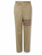 Thom Browne - Straight-Leg Striped Satin-Trimmed Cotton-Twill Trousers - Neutrals