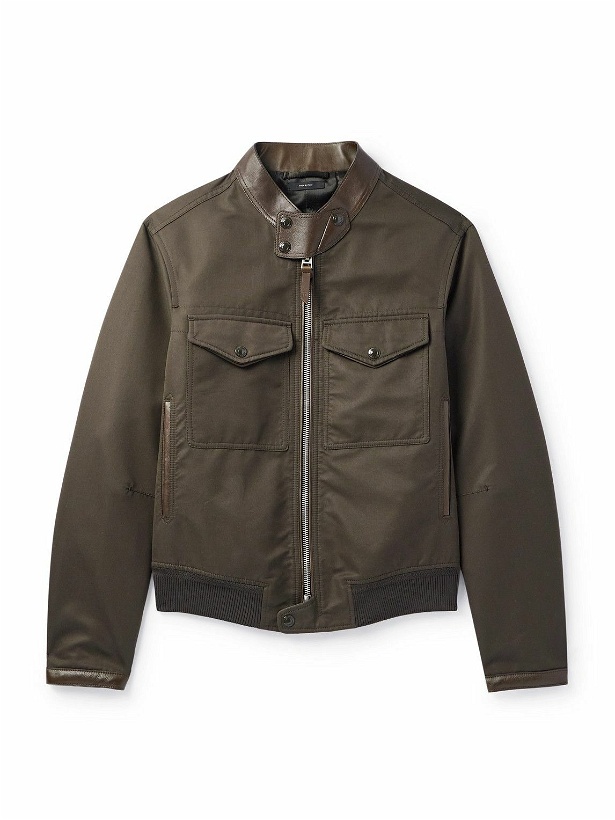 Photo: TOM FORD - Leather-Trimmed Cotton-Blend Bomber Jacket - Green