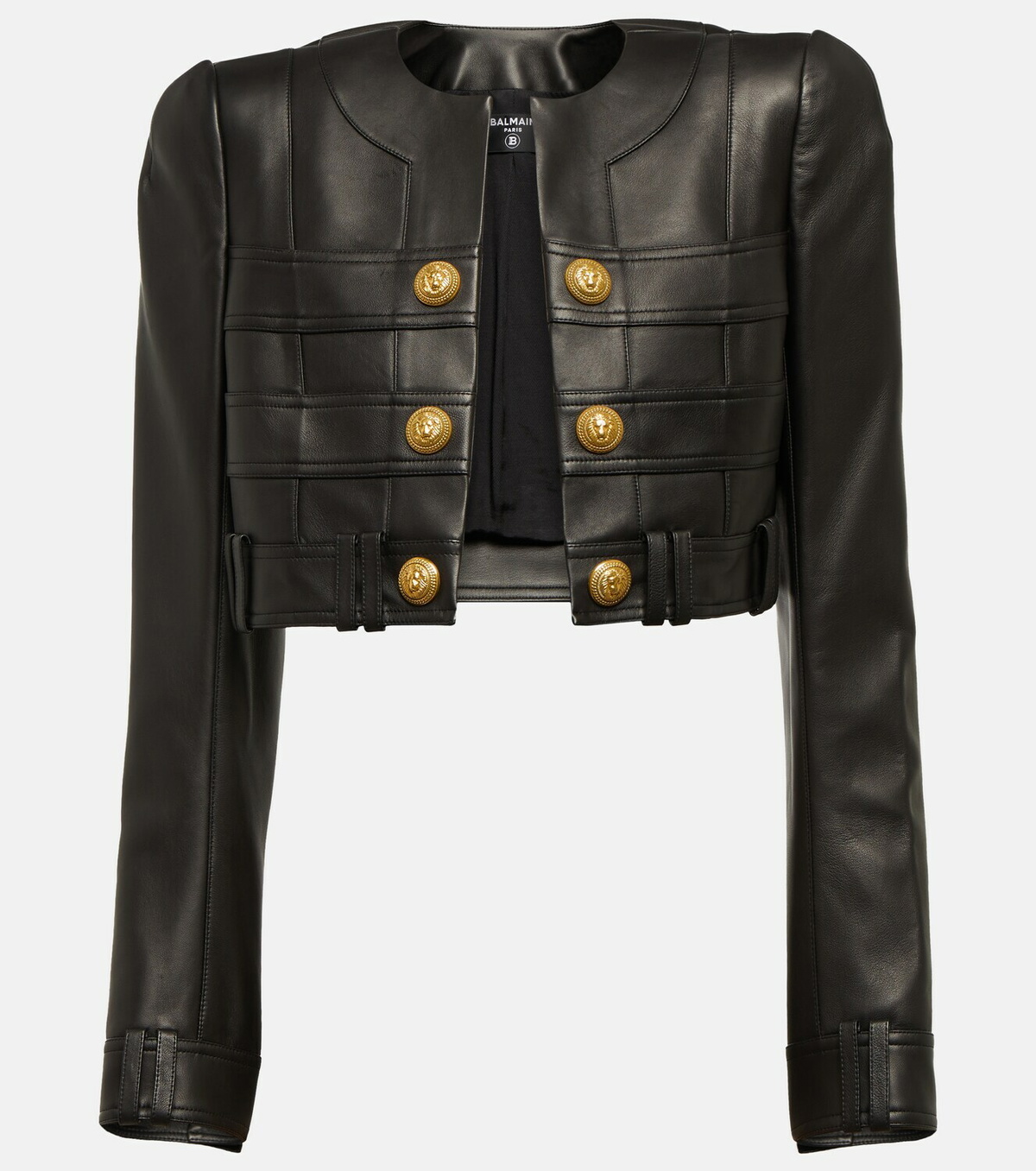 Balmain Women's Croc-Embossed Leather Biker Jacket