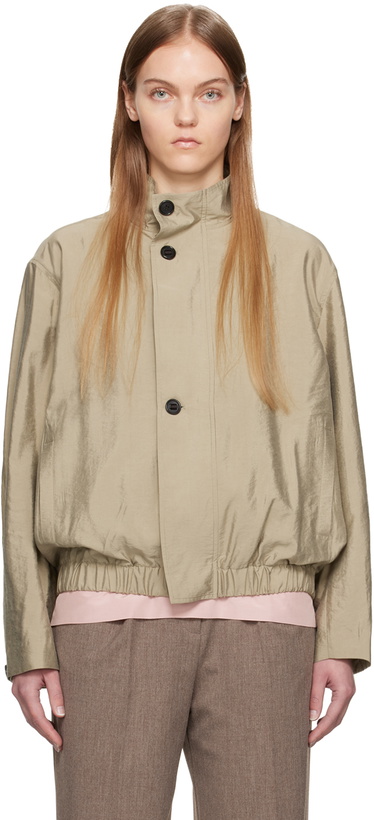 Photo: UMBER POSTPAST Khaki Stand Collar Bomber Jacket