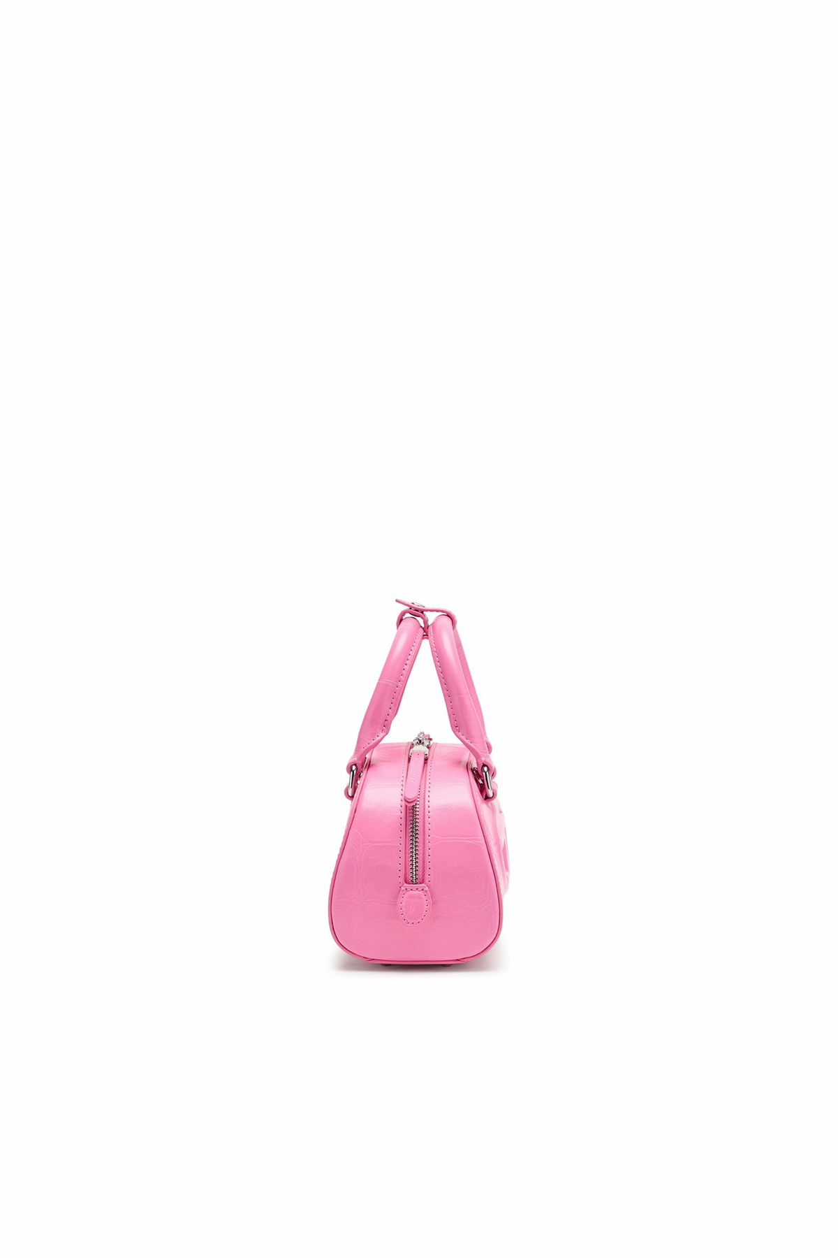 Diesel 1DR Dome-Mini bowling bag in croc-effect leather - Crossbody Bags Womens in Pink