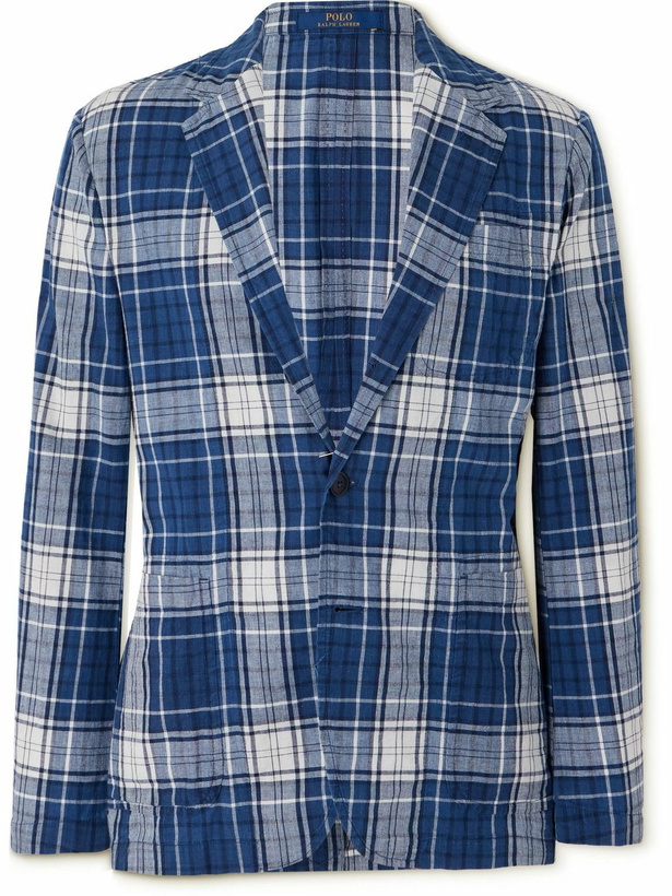 Photo: Polo Ralph Lauren - Slim-Fit Checked Cotton-Gauze Blazer - Blue