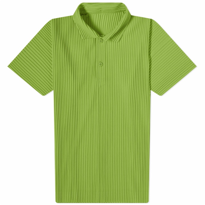 Photo: Homme Plissé Issey Miyake Men's Pleated Polo Shirt in Leaf Green