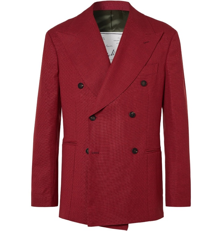 Photo: Giuliva Heritage - Stefano Double-Breasted Virgin Wool-Hopsack Blazer - Red