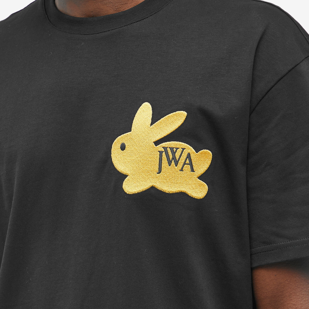 JW Anderson Men's Embroidered Bunny T-Shirt in Black JW Anderson