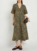 Ganni Leopard Stretch-cotton Midi Dress Khaki