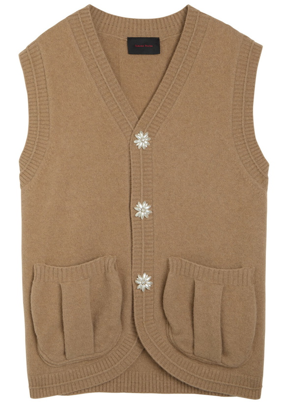 Photo: Simone Rocha Faux Pearl-embellished Wool-blend Vest Camel