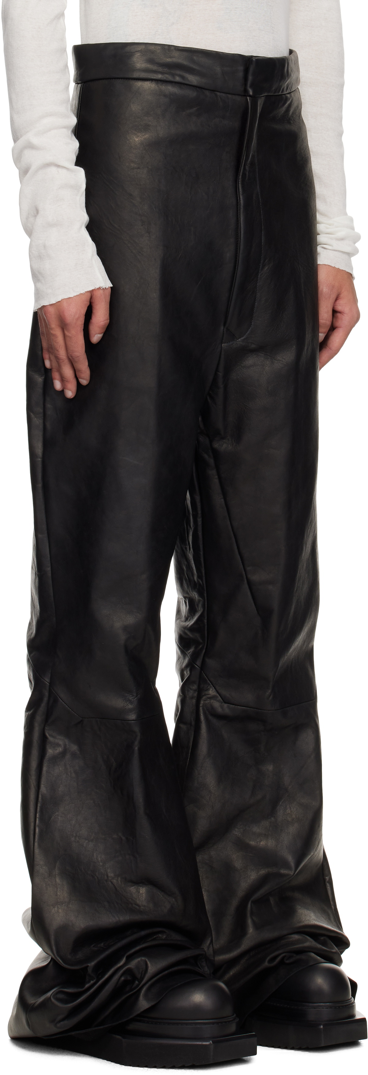 Rick Owens Black Hollywood Dirt Bolan Leather Trousers Rick