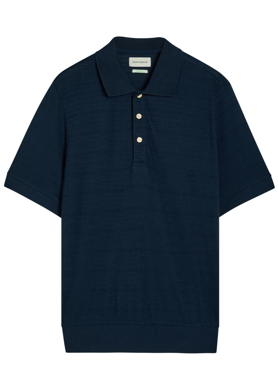 Oliver Spencer Glendale Fine-knit Polo Shirt Navy