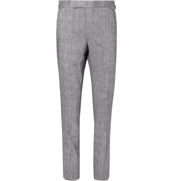 Photo: Richard James - Navy Hyde Prince of Wales Checked Slub Linen-Blend Suit Trousers - Navy