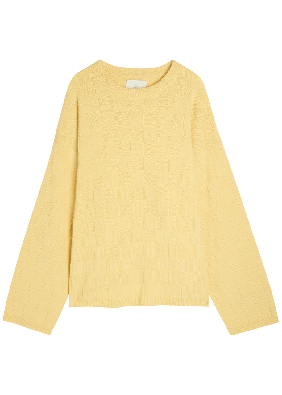 The Elder Statesman Culver Checked Cashmere Jumper Yellow