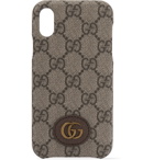 Gucci - Ophidia Leather-Trimmed Monogrammed Coated-Canvas iPhone X and XS Case - Brown