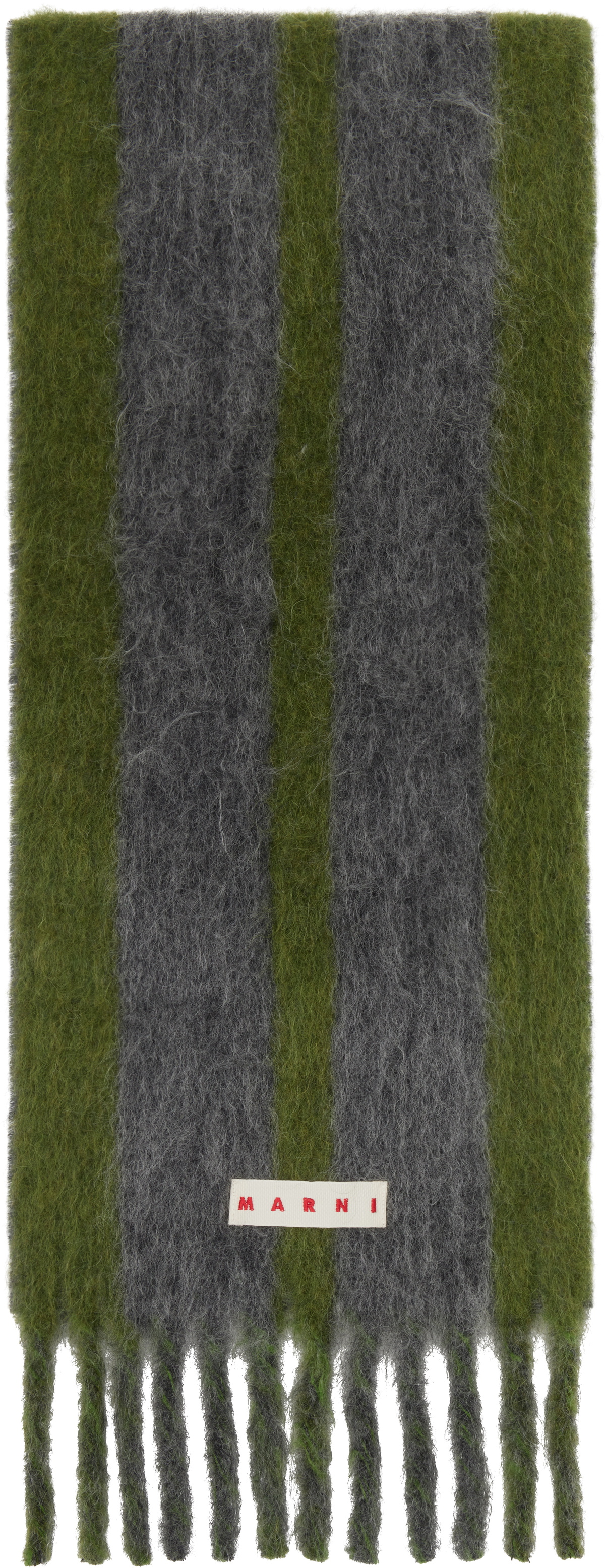 Marni Green & Gray Striped Alpaca Scarf