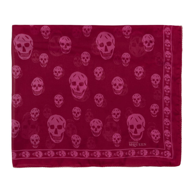 Alexander McQueen Burgundy and Pink Silk Skull Scarf Alexander McQueen