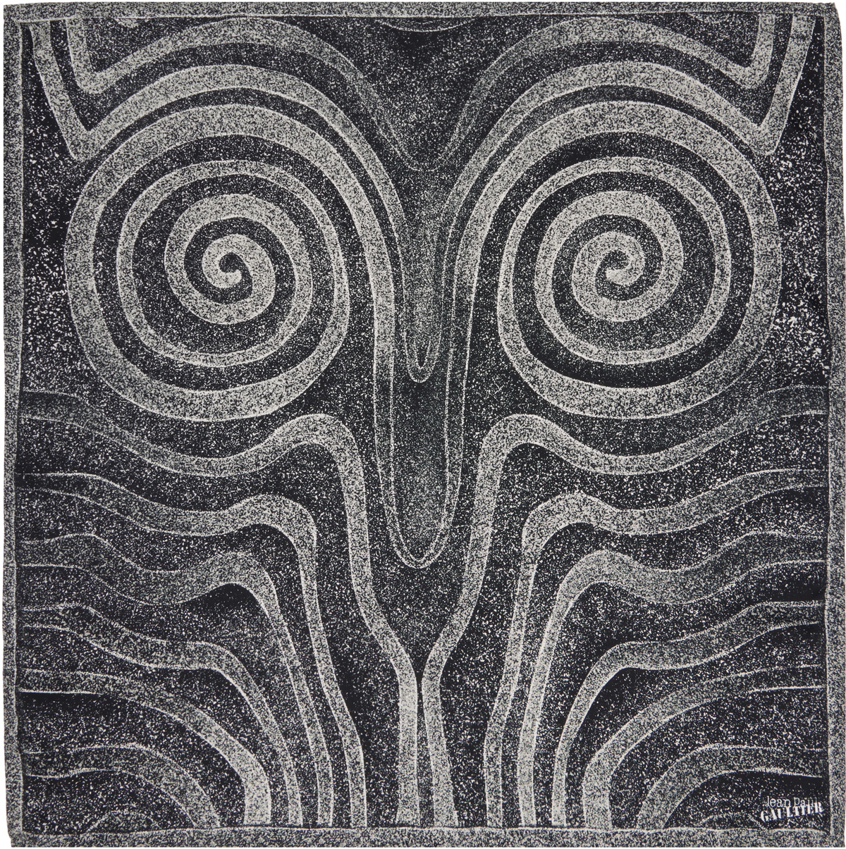 Jean Paul Gaultier Black & Gray 'The Spirale' Printed Silk Scarf