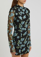 Rotate Sunday Floral-embroidered Tulle Mini Dress Black