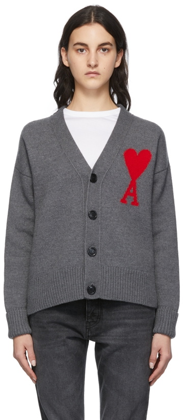 Photo: AMI Alexandre Mattiussi Grey Virgin Wool Ami de Cœur Cardigan