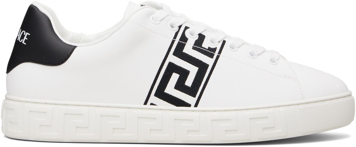 Versace White Greca Embroidered Nylon Faux-Leather Sneakers