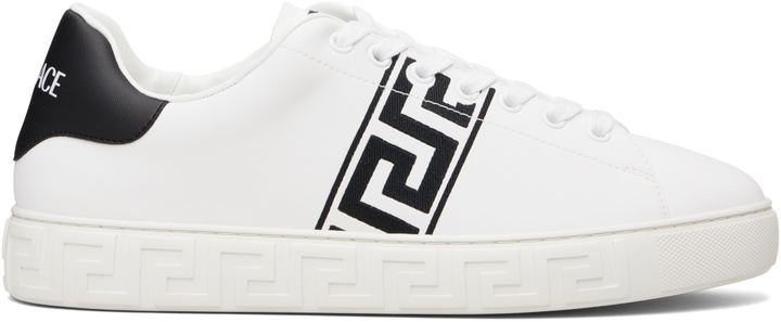 Photo: Versace White Greca Embroidered Nylon Faux-Leather Sneakers