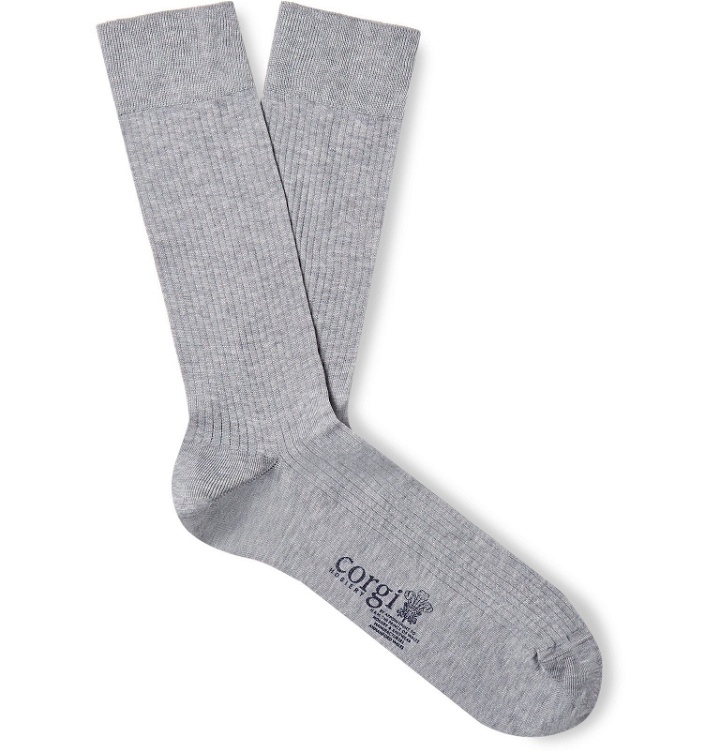 Photo: Corgi - Pembroke Mercerised Cotton-Blend Socks - Gray