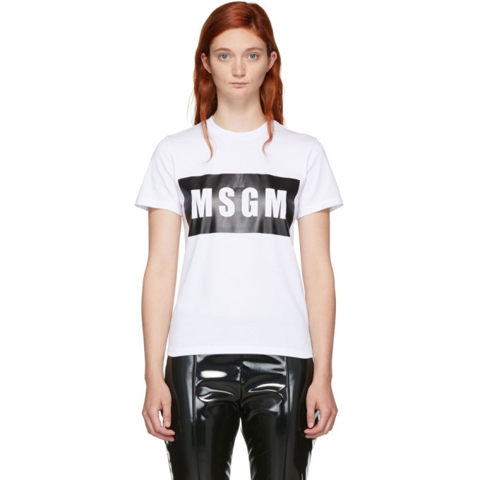 MSGM Box Logo Print Short Sleeved Crewneck T-Shirt