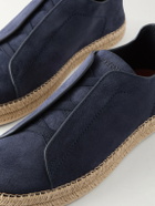 Zegna - Triple Stitch™ Leather-Trimmed Suede Slip-On Sneakers - Blue