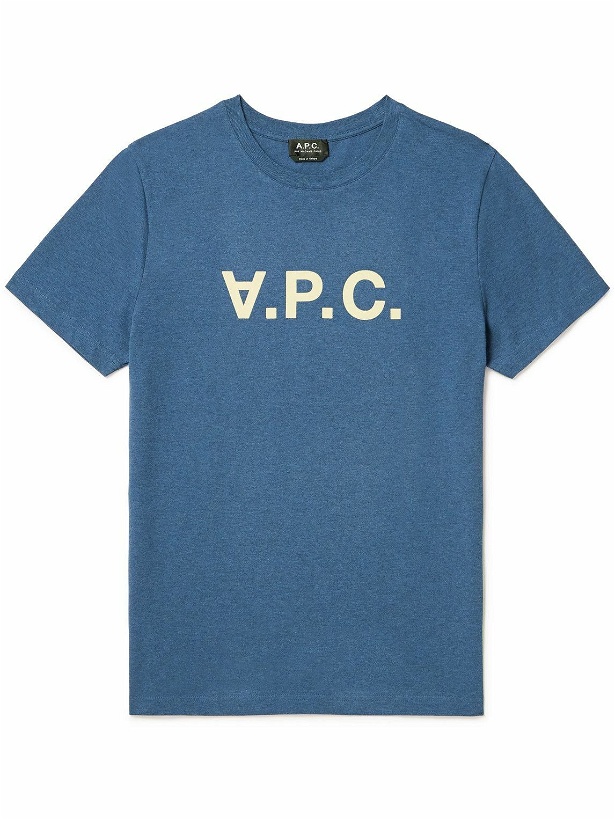 Photo: A.P.C. - Logo-Flocked Cotton-Jersey T-Shirt - Blue