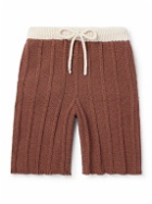 The Elder Statesman - Beach Guy Straight-Leg Ribbed Cotton Drawstring Shorts - Brown