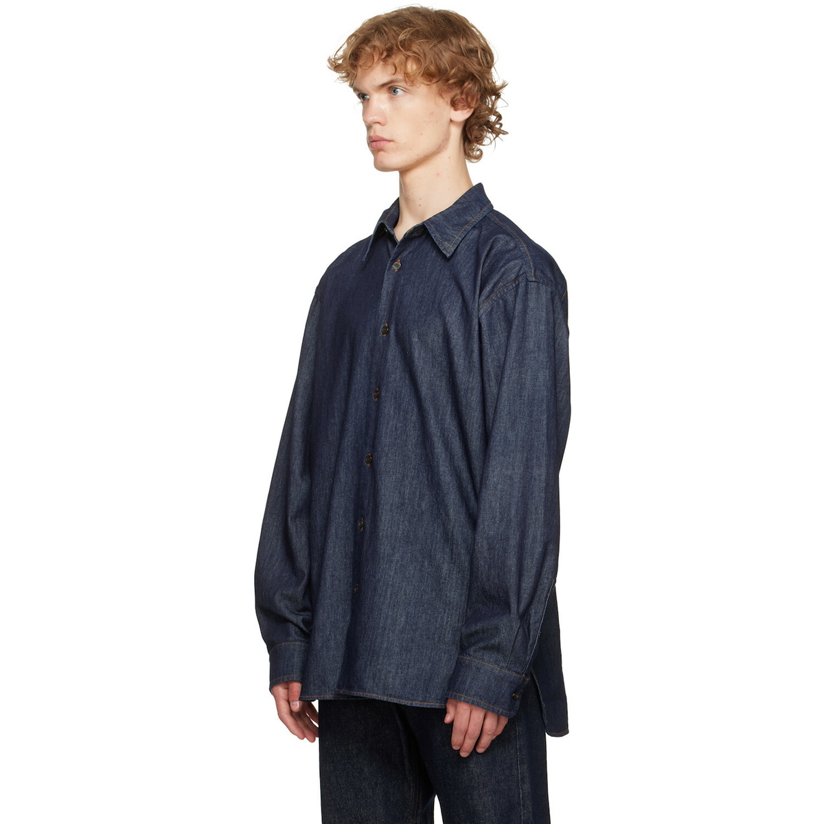 Dries Van Noten Blue Loose Denim Shirt