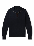 Sid Mashburn - Slim-Fit Suede-Trimmed Merino Wool Half-Zip Sweater - Blue