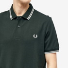 Fred Perry Men's Twin Tipped Polo Shirt in Night Green/Snow White