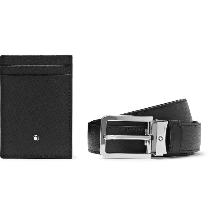 Photo: Montblanc - Cross-Grain Leather Belt and Cardholder Set - Black