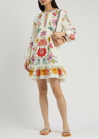 Farm Rio Floral Insects Printed Linen-blend Mini Dress White
