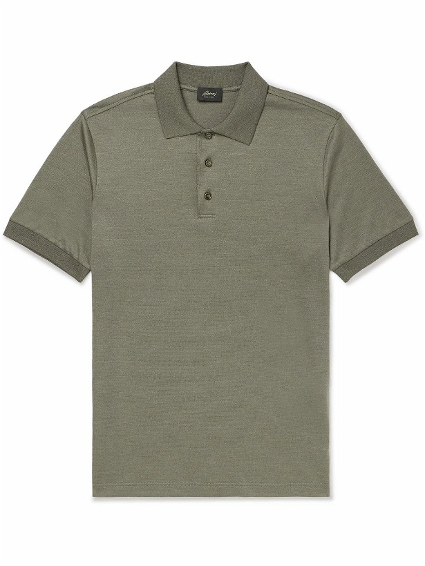Photo: Brioni - Cotton and Silk-Blend Polo Shirt - Green