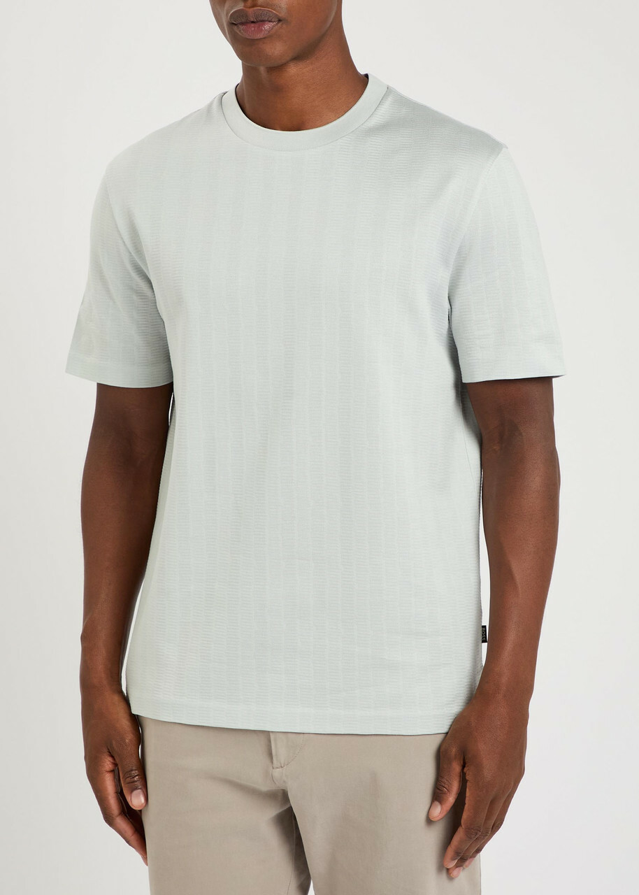 Boss Textured-knit Cotton T-shirt Light Blue