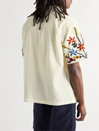 YMC - Idris Convertible-Collar Embroidered Cotton and Linen-Blend Shirt - Neutrals