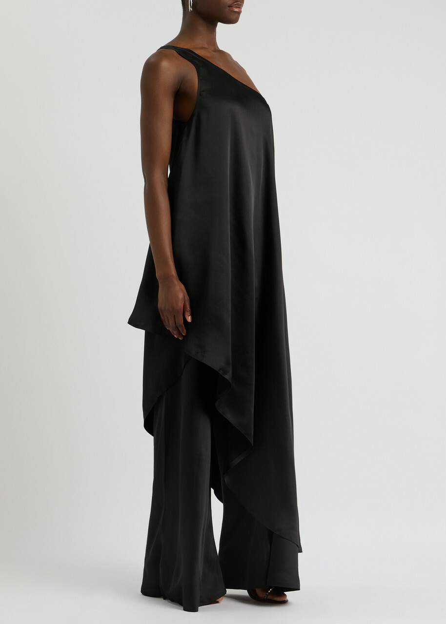 black norma kamali dress 1980s Norma Kamali Black Taffeta Dress With Full Skirt