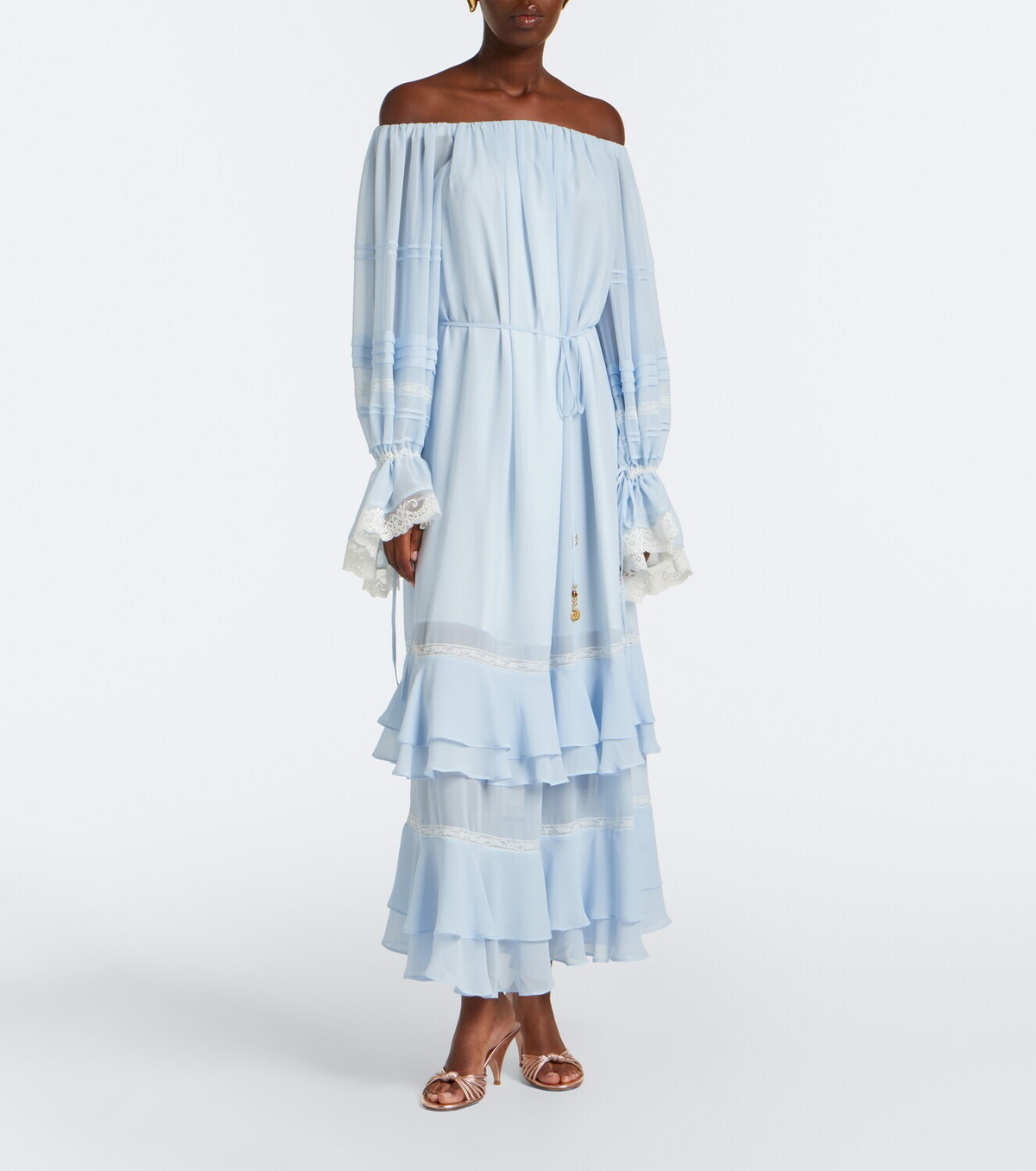 Xu Zhi Ruffled off-shoulder lace-trimmed maxi dress