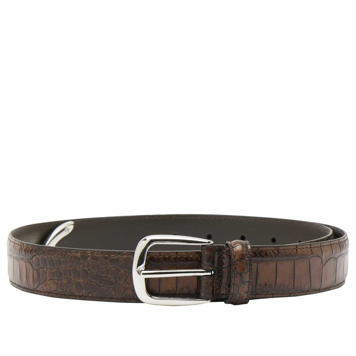 Anderson's Men's Andersons Narrow Stitch Trimmed Alligator Print Belt in Tan