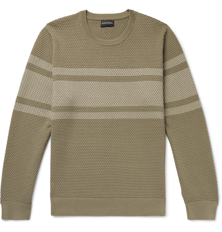 Photo: Club Monaco - Striped Honeycomb-Knit Cotton-Blend Sweater - Brown