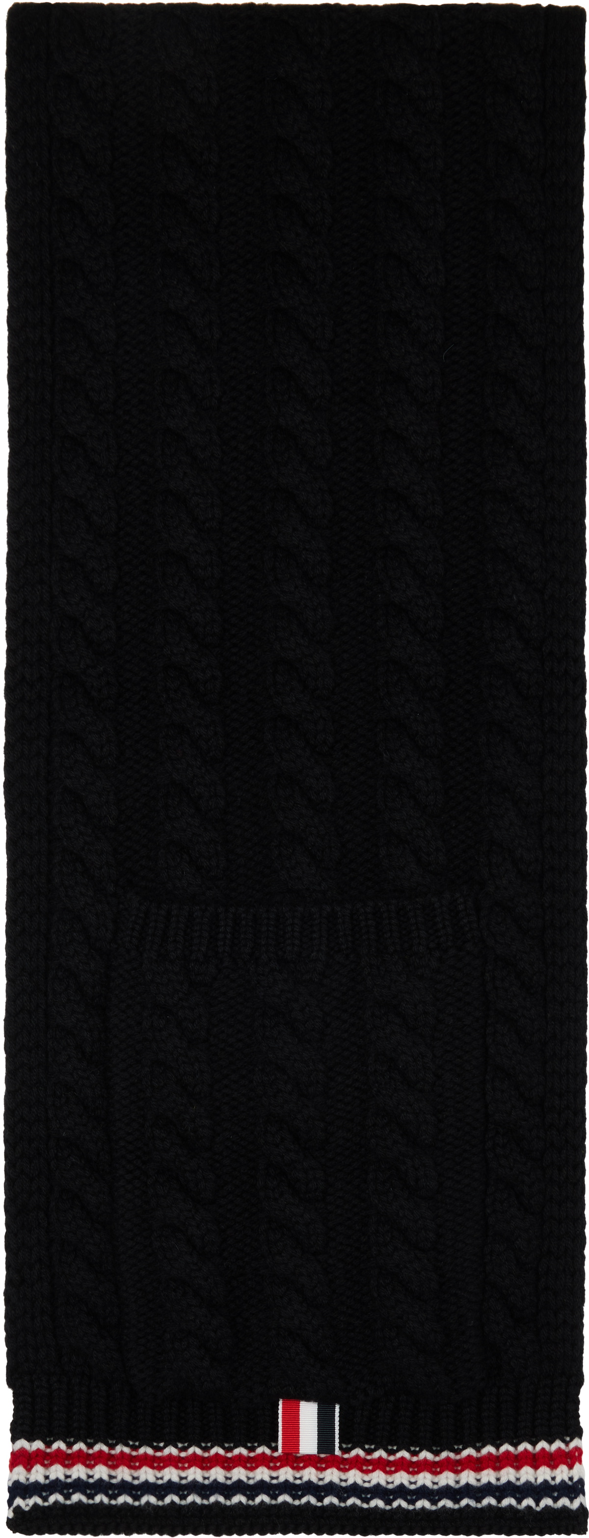 Thom Browne Black Cable Stitch RWB Stripe Pocket Scarf