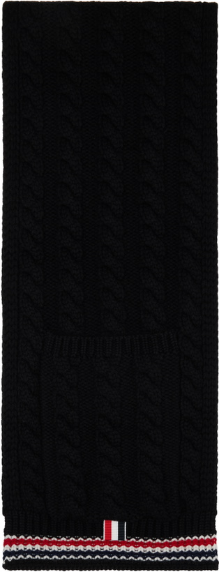 Photo: Thom Browne Black Cable Stitch RWB Stripe Pocket Scarf