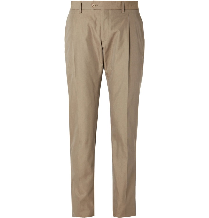 Photo: Lardini - Slim-Fit Cotton and Silk-Blend Suit Trousers - Brown