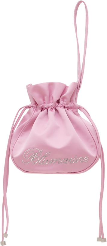 Photo: Blumarine Pink Satin Rhinestone Logo Pouch