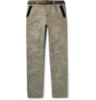 Sacai - Slim-Fit Velvet-Trimmed Camouflage-Print Brushed-Cotton Trousers - Men - Army green