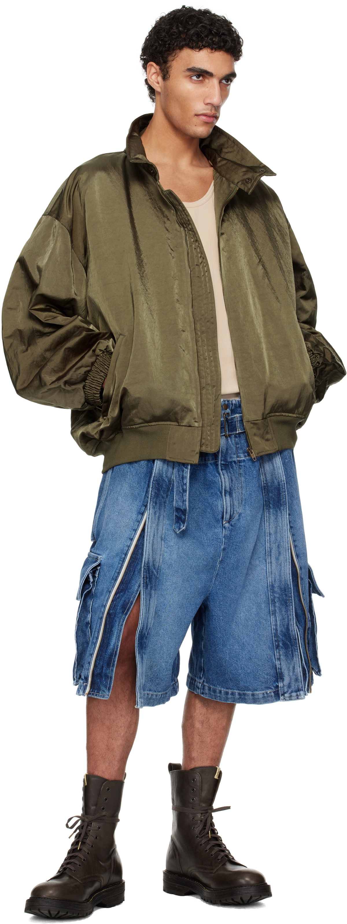 Hed Mayner Khaki Stowaway Hood Bomber Jacket Hed Mayner