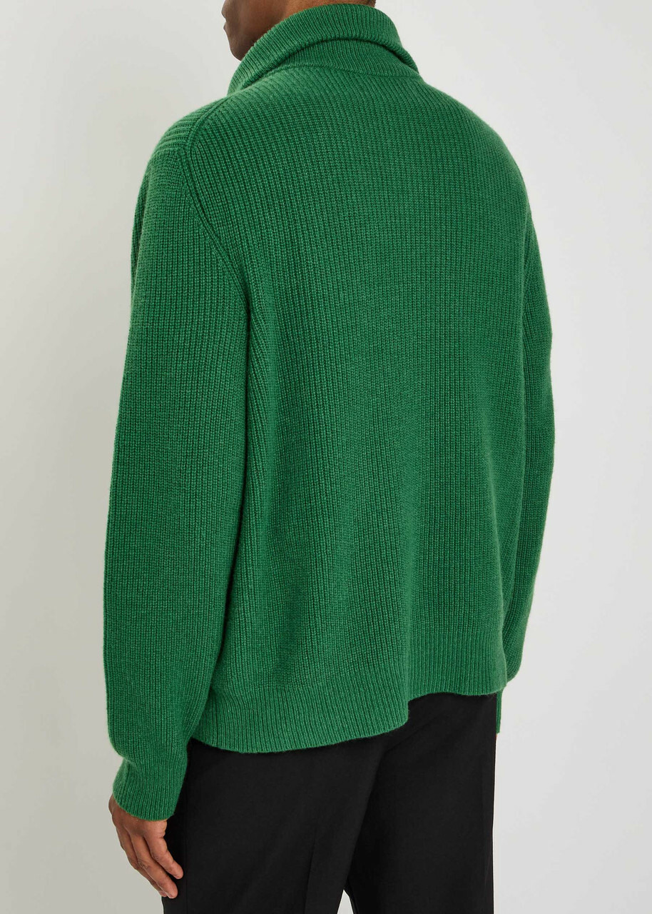 The Elder Statesman Clemente Half-zip Ribbed Cashmere Jumper Dark Green
